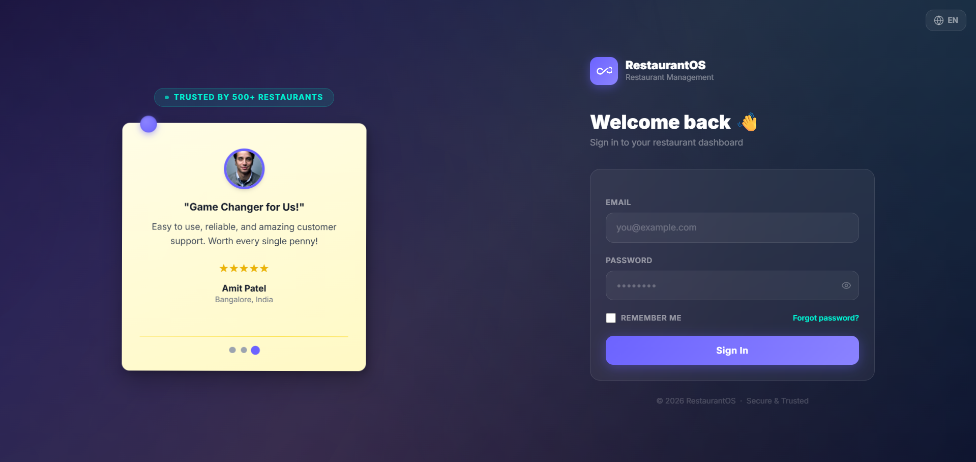 Restaurant Management Login
